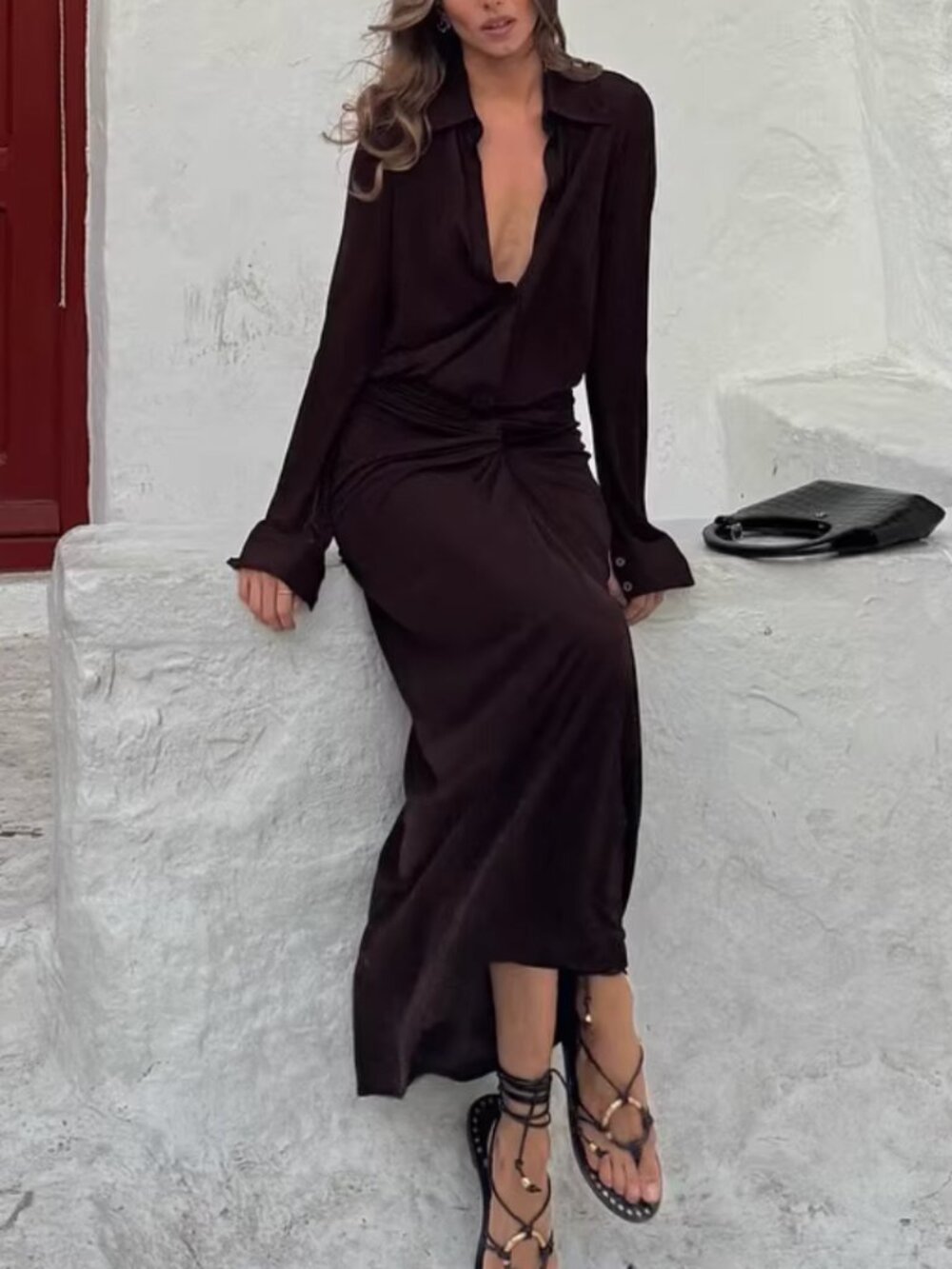 NWT Rat & Boa Rucci Maxi Dress XXSmall Cafe Brown V Neck Knit Party Vacation